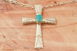 Genuine Kingman Turquoise Sterling Silver Cross Pendant